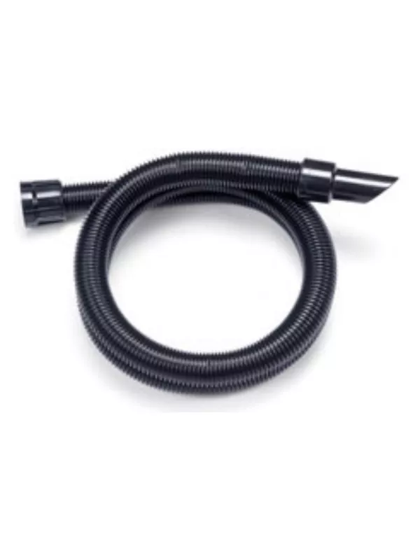 Coiled black vacuum hose with connector ends.