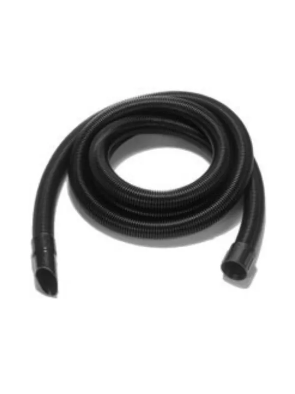 Coiled black vacuum hose with connector ends.