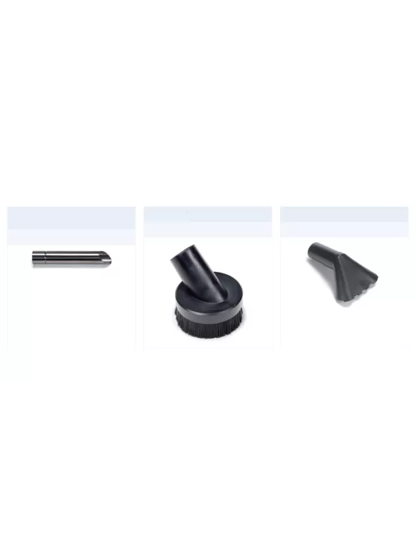Small vacuum cleaner attachments including precision nozzle and angled tools for detailed cleaning