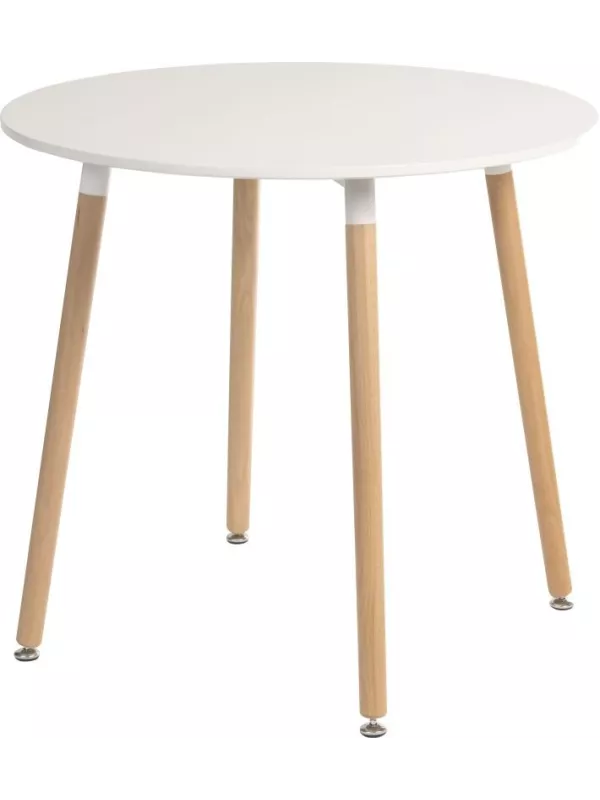 Teknik Skandi Round Table – 80cm Modern White Table with Beech Legs for Breakout Areas