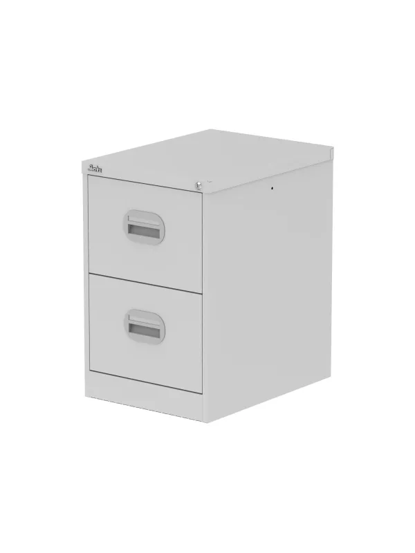 Qube 2 Drawer Filing Cabinet – Steel, Lockable, Foolscap Size with Anti-Tilt Safety