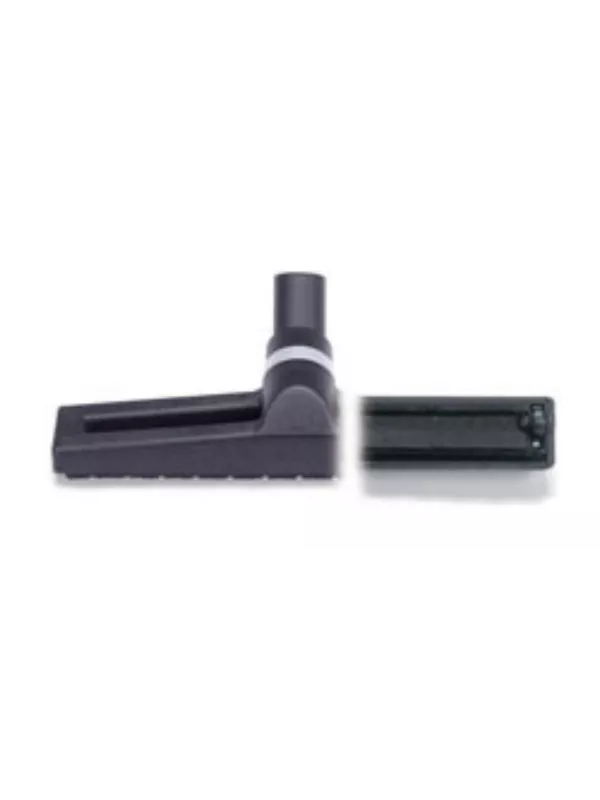 Black vacuum floor brush head with bristles and central connector.