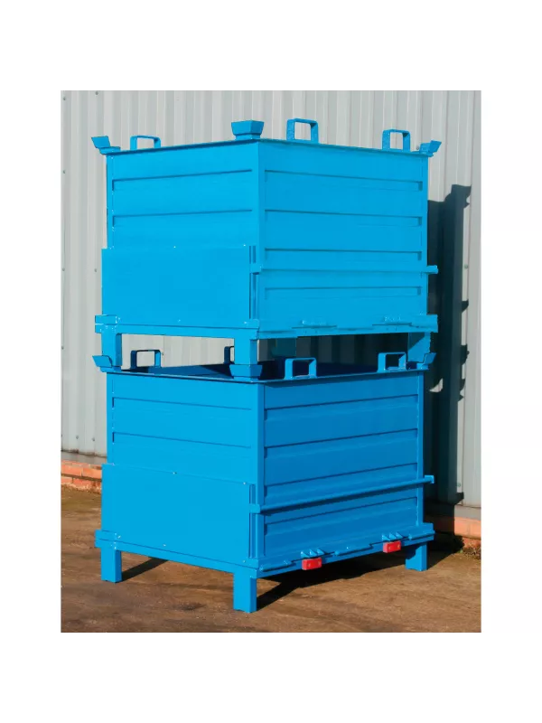 Stackable steel tipping bins for industrial waste handling and storage