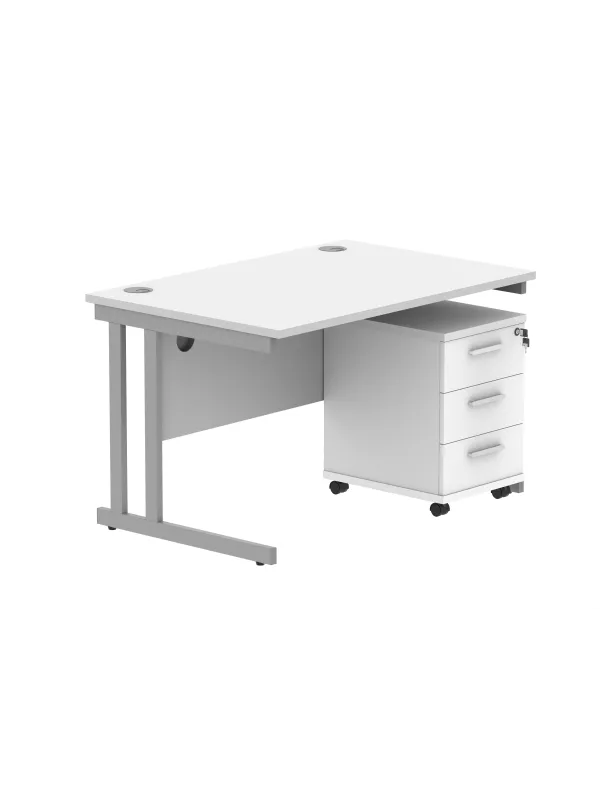 Core Stylish Computer Office Desk with 3 Mobile Drawer - Arctic White