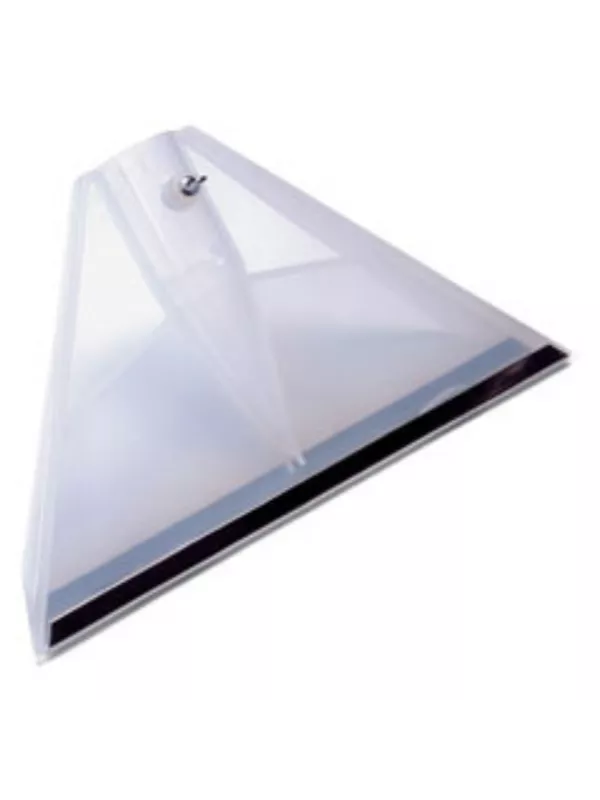Large triangular clear plastic carpet and upholstery extraction tool head with black suction edge.