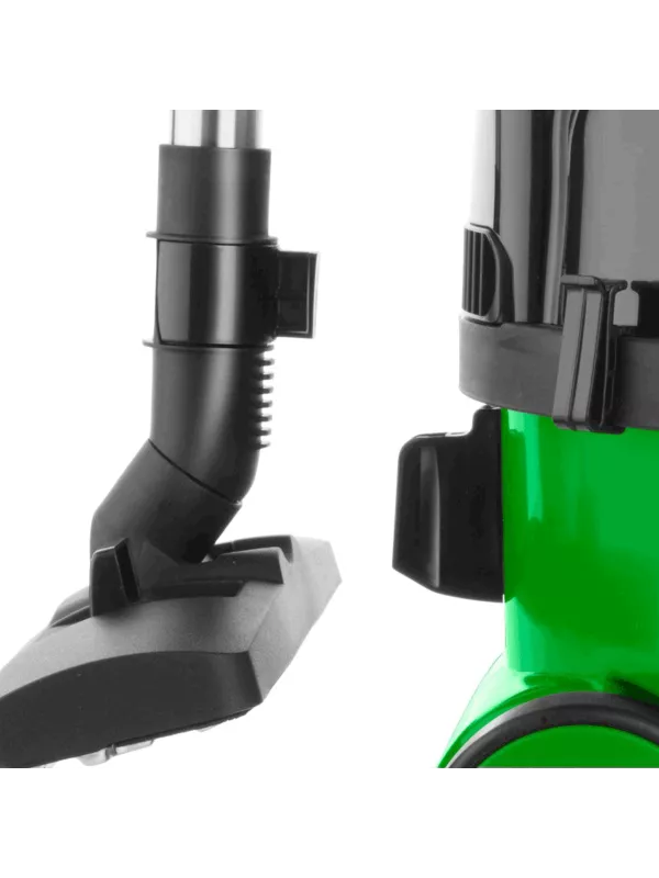 Vacuum cleaner nozzle and wheel close-up on green unit