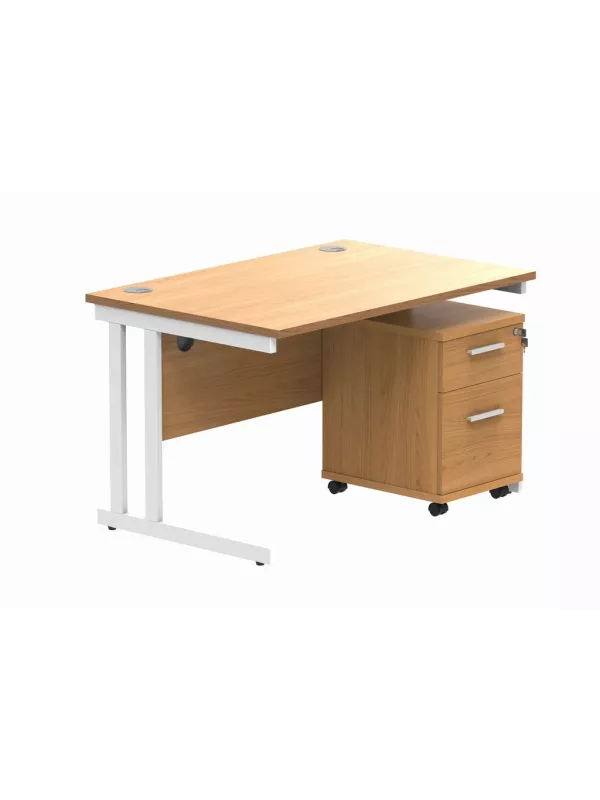 Core Twin Upright Rectangular Desk with Mobile Pedestal - Norwegian Beech