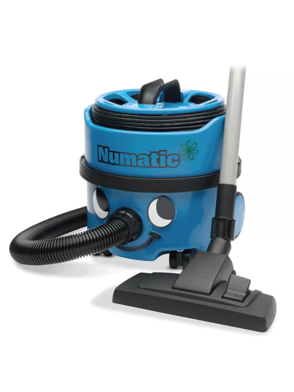 Numatic blue vacuum cleaner with hose, wand and tools