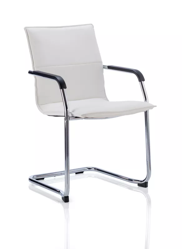 Echo Medium Back Leather Cantilever Visitor Chair – Chrome Frame with Fixed Arms