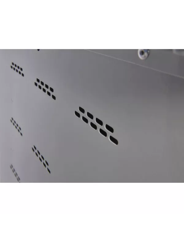 Ventilated side panel of mobile charging cabinet for heat dissipation.