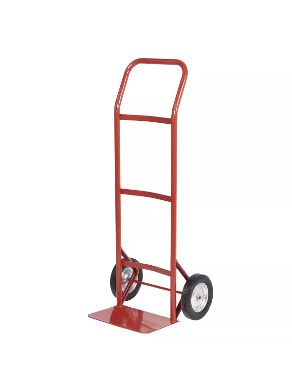 Heavy-duty red hand truck with large wheels for easy transportation