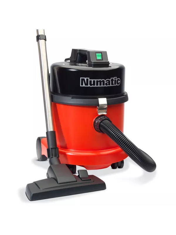 Numatic red vacuum cleaner with hose and metal wand