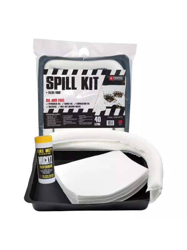 Fentex 40L Oil Spill Kit in Clip-Close Plastic Bag + Flexible Tray