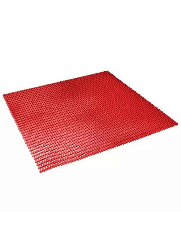 Red modular anti-slip floor mat tile for safety flooring applications.