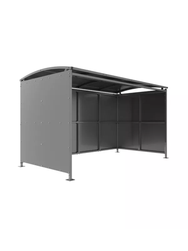 Large outdoor steel cycle shelter with curved roof – durable bike storage solution for schools, workplaces, and public spaces.