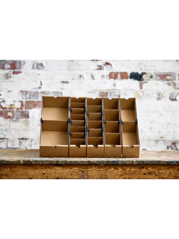 110mm Wide Cardboard Storage Bins with Dividers Pack of 25