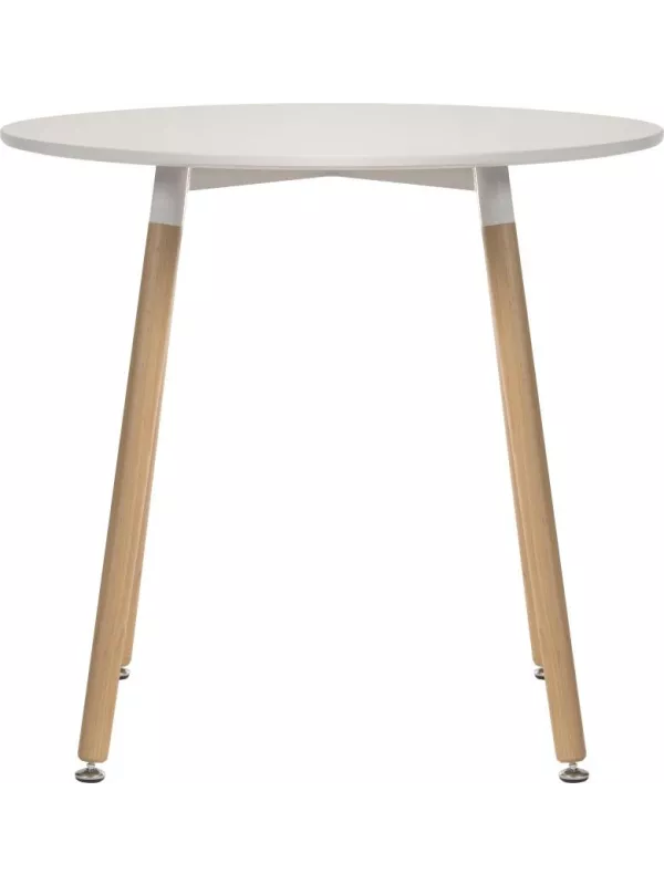 Teknik Skandi Round Table – 80cm Modern White Table with Beech Legs for Breakout Areas