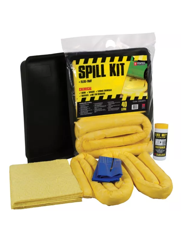 Fentex 40L Chemical Spill Kit in Clip-Close Plastic Bag + Flexible Tray