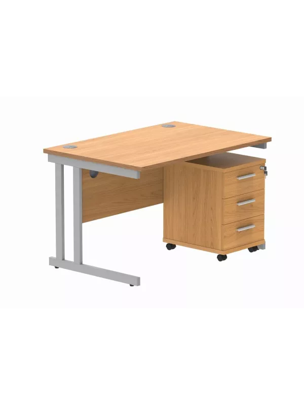 Core Stylish Computer Office Desk with 3 Mobile Drawer - Norwegian Beech