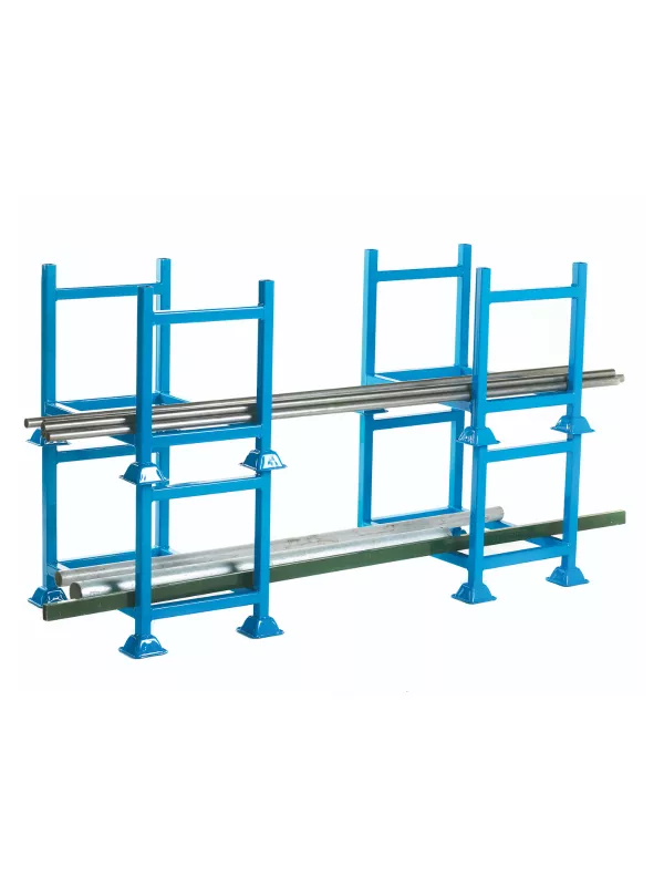 Modular stillage storage system with stacked steel frames