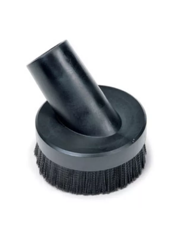 Round vacuum cleaner brush attachment for dusting surfaces and upholstery cleaning