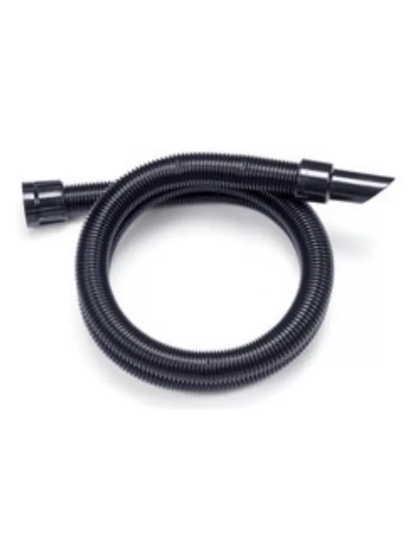 Coiled black vacuum hose with connector ends.