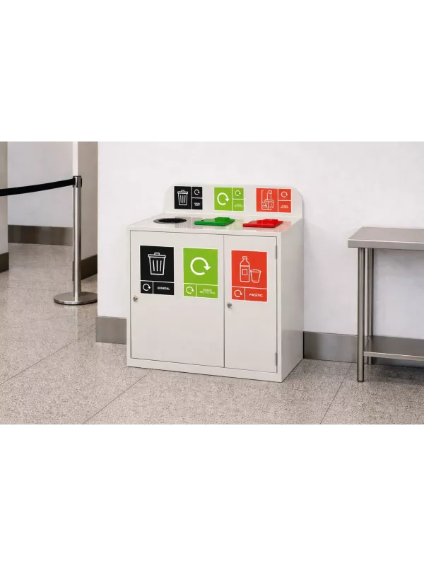 3 Bay Recycling Station 240L - Steel Recycling Bin