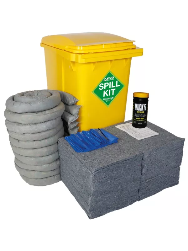 Fentex 360 Litre Universal EVO Spill Kit in Yellow Wheelie Bin