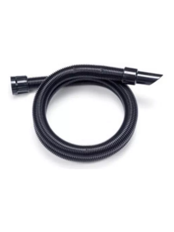 Coiled black vacuum hose with connector ends.