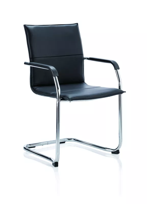 Echo Medium Back Leather Cantilever Visitor Chair – Chrome Frame with Fixed Arms