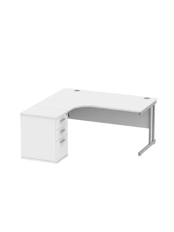 Double Upright Left/Right Hand Radial Desk + High Pedestal