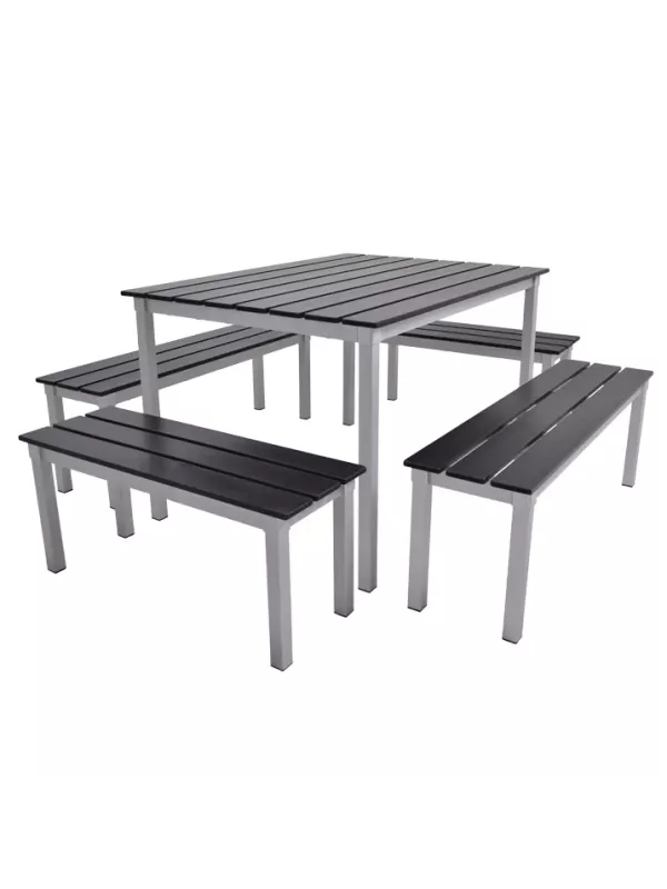 Enviro Eco Jet Black Outdoor 1250 Quadro Commercial Table and Bench Set