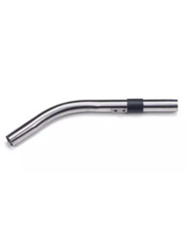 Curved stainless-steel vacuum wand tube with angled handle section on a white background.