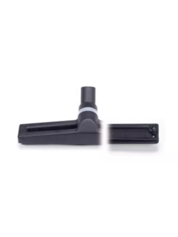 Black vacuum floor brush head with bristles and central connector.