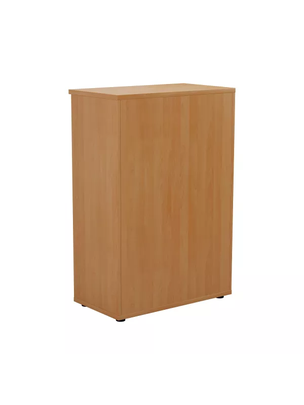 Back view of wooden office bookcase in beech finish with sturdy panel design.