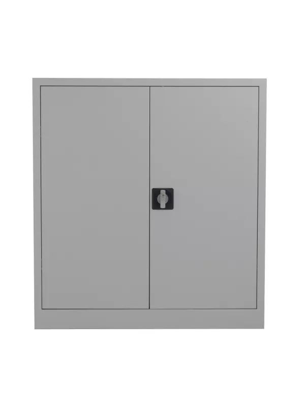 Grey steel storage cupboard with secure double doors