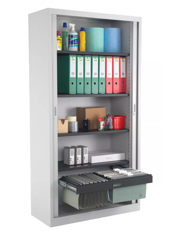 Open Tambour Steel Cupboard