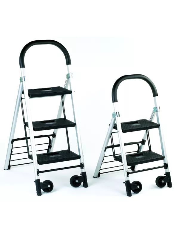 Pair of folding aluminium sack trucks with black handles and wheels.