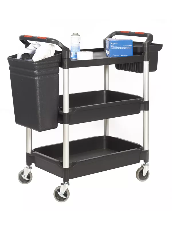 Proplaz Plus 3 Tray Plastic Shelf Tray Trolley with Buckets