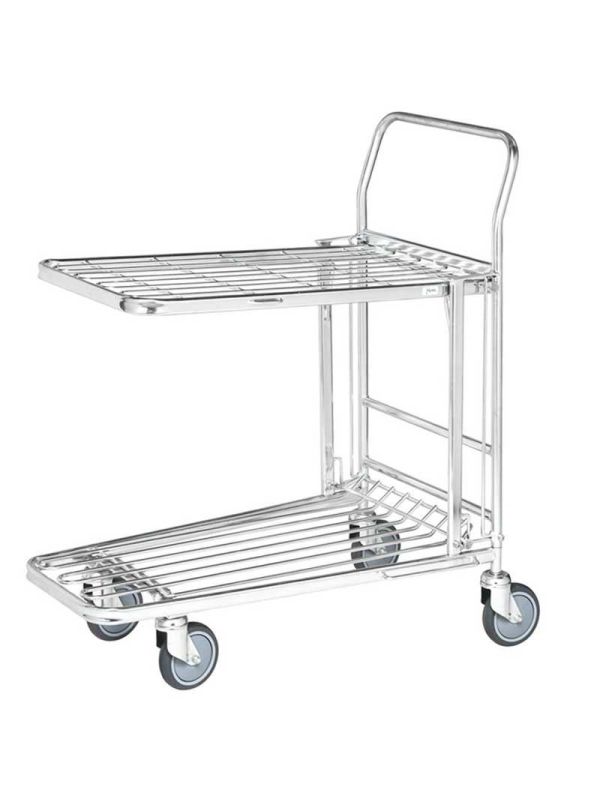 Stock Trolley with Folding Flat/Basket Top Shelf