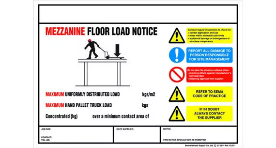 Premier Weight Load Notices - Mezzanine Floors