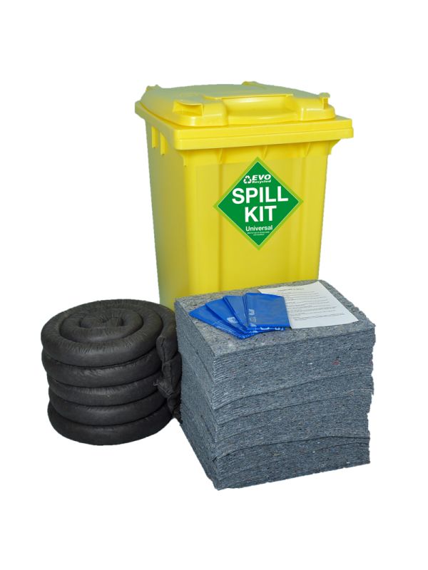 150 Litre EVO Universal Spill Kit in Yellow Wheelie Bin