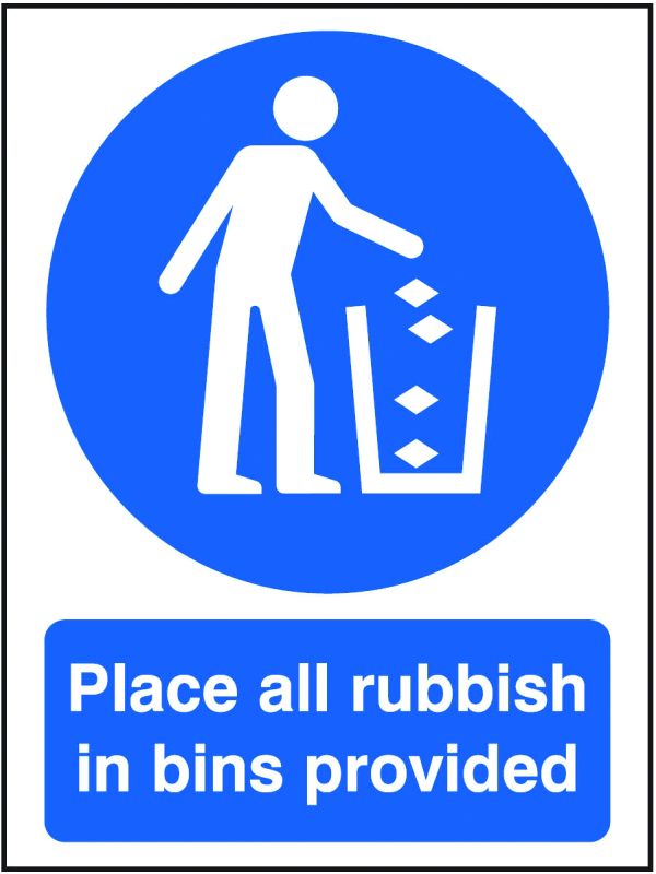 Place All Rubbish in Bins Provided Sign - Pack of 10
