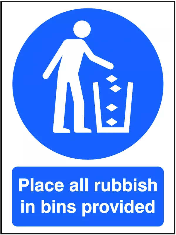 GPC Place All Rubbish in Bins Provided Sign - Pack of 10