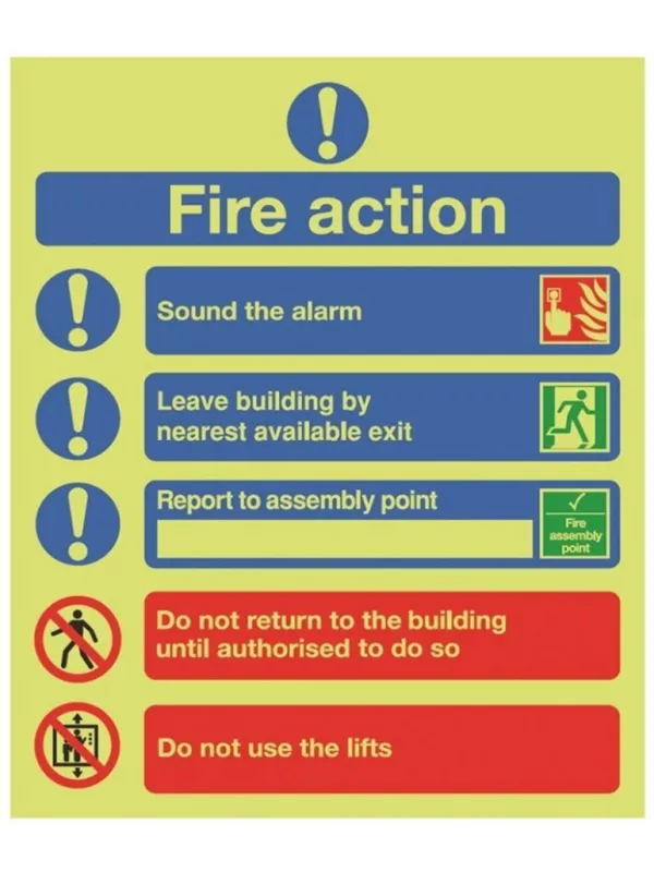 GPC Fire Action Photoluminescent Sign - Pack of 10