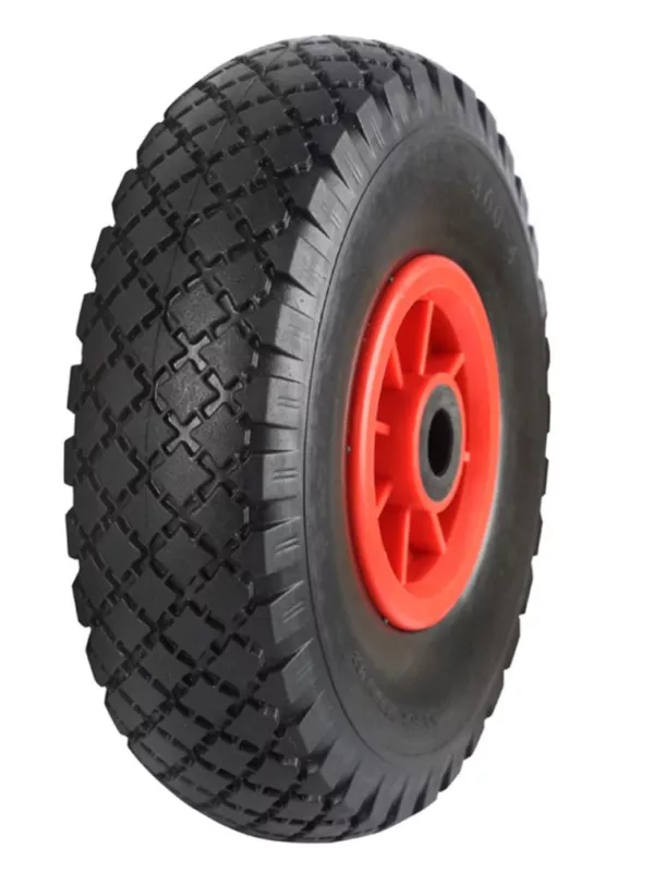 Black Pneumatic Tyred Wheels with Red Polypropylene Centres