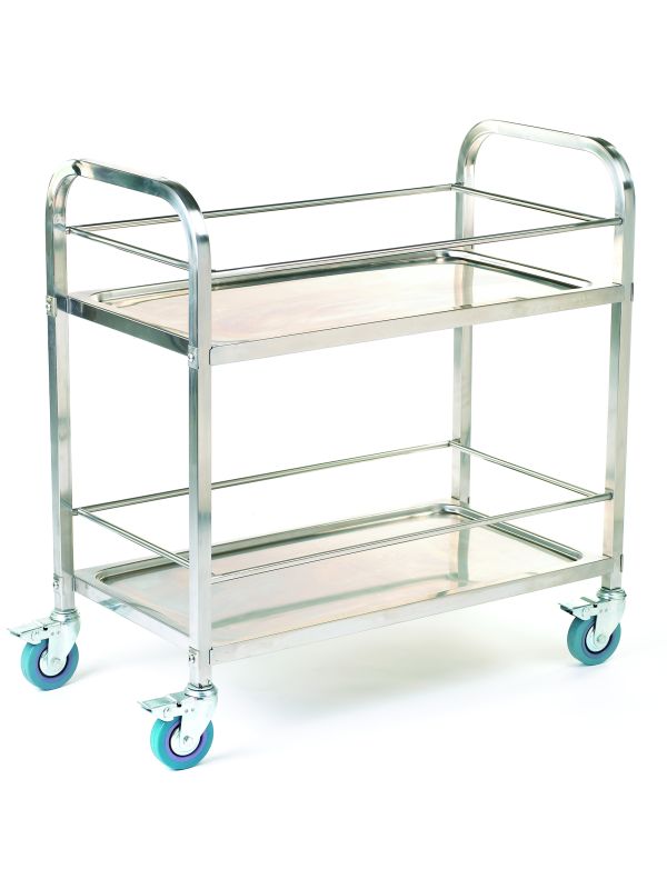 Stainless Steel Trolley - 2 Shelf with Rod Surround
