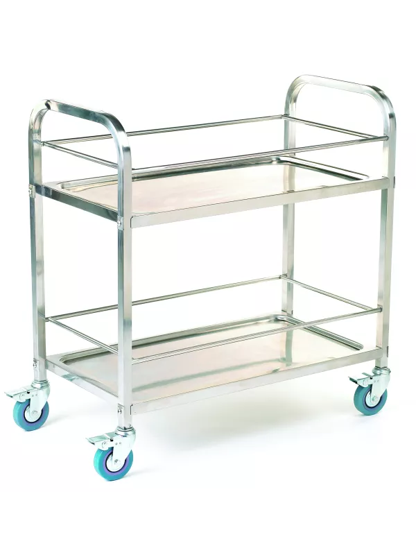 GPC Stainless Steel Trolley - 2 Shelf with Rod Surround