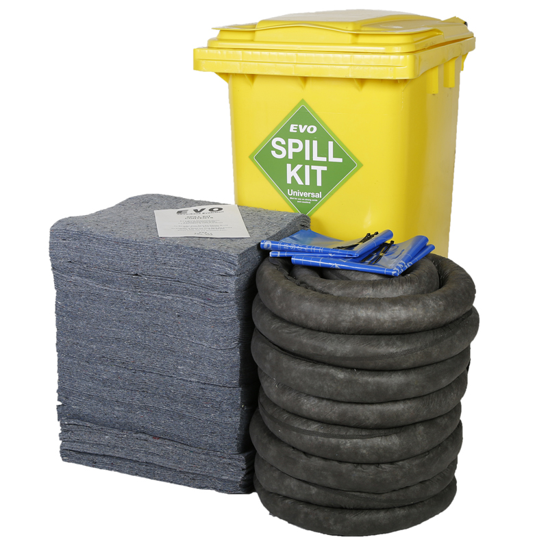 200 Litre Universal Spill Kits in Yellow Wheelie Bin (EVOSK240)
