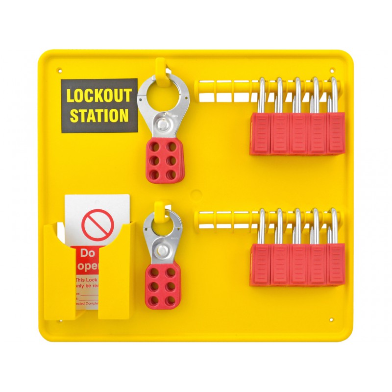 16 Station Lockout Board with 2 hooks for hasps, 2 padlock bar